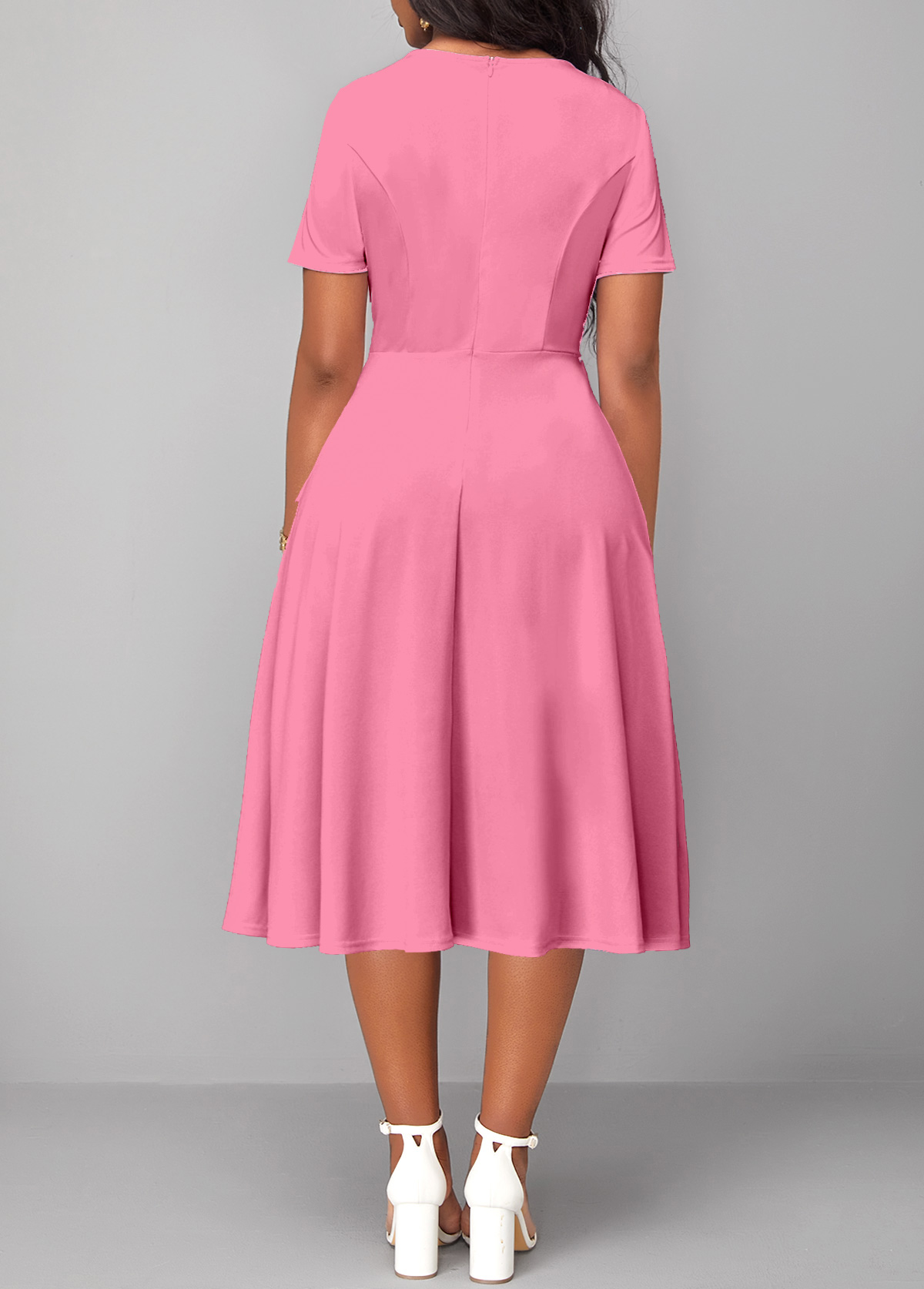 Pink Twist Short Sleeve Round Neck Dress