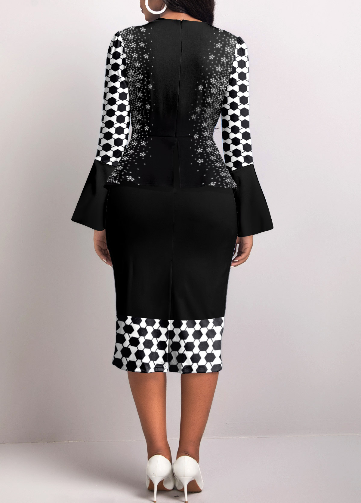 Black Fake 2in1 Geometric Print Bodycon Dress