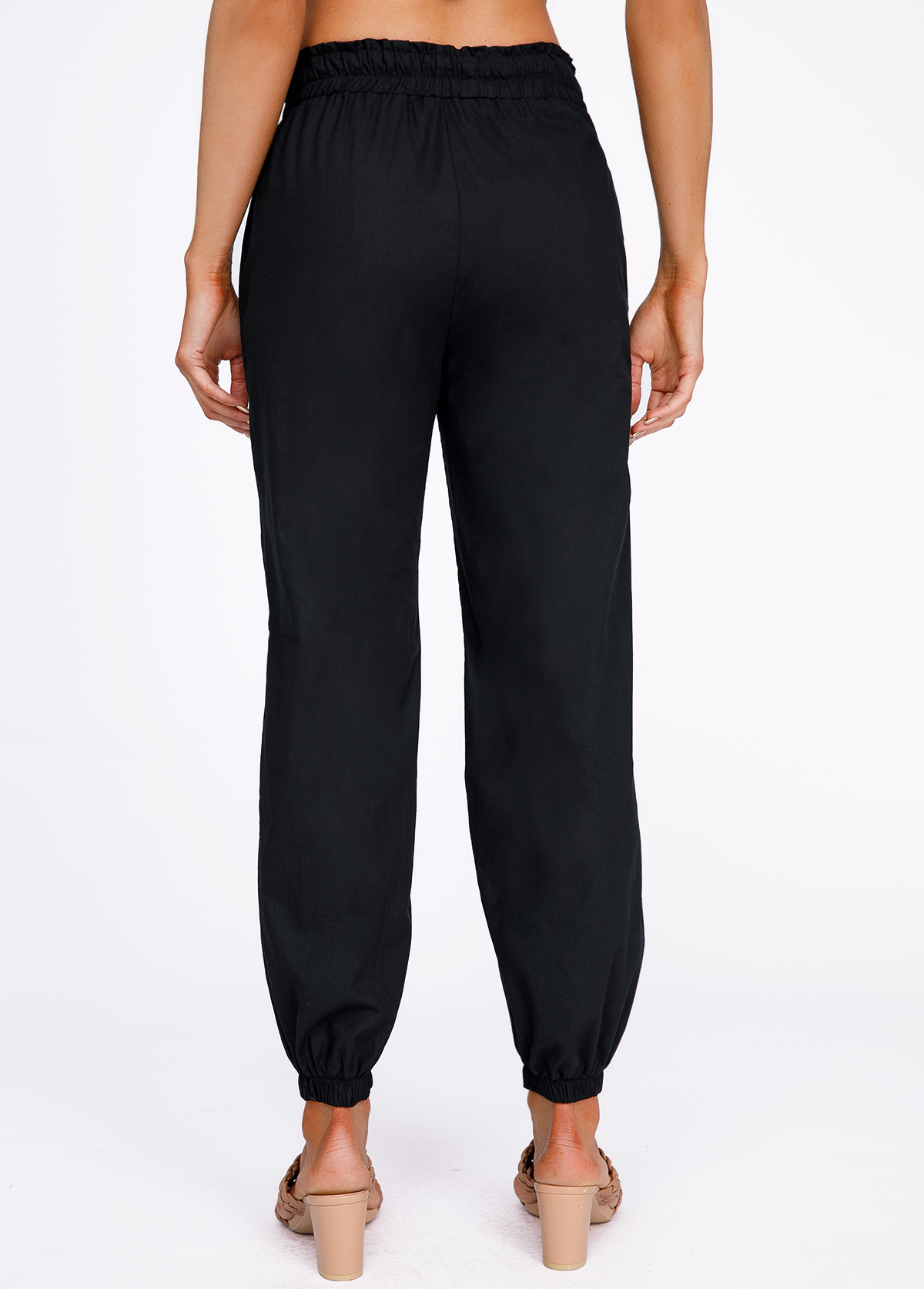 Black Drawstring Belted High Waisted Pants