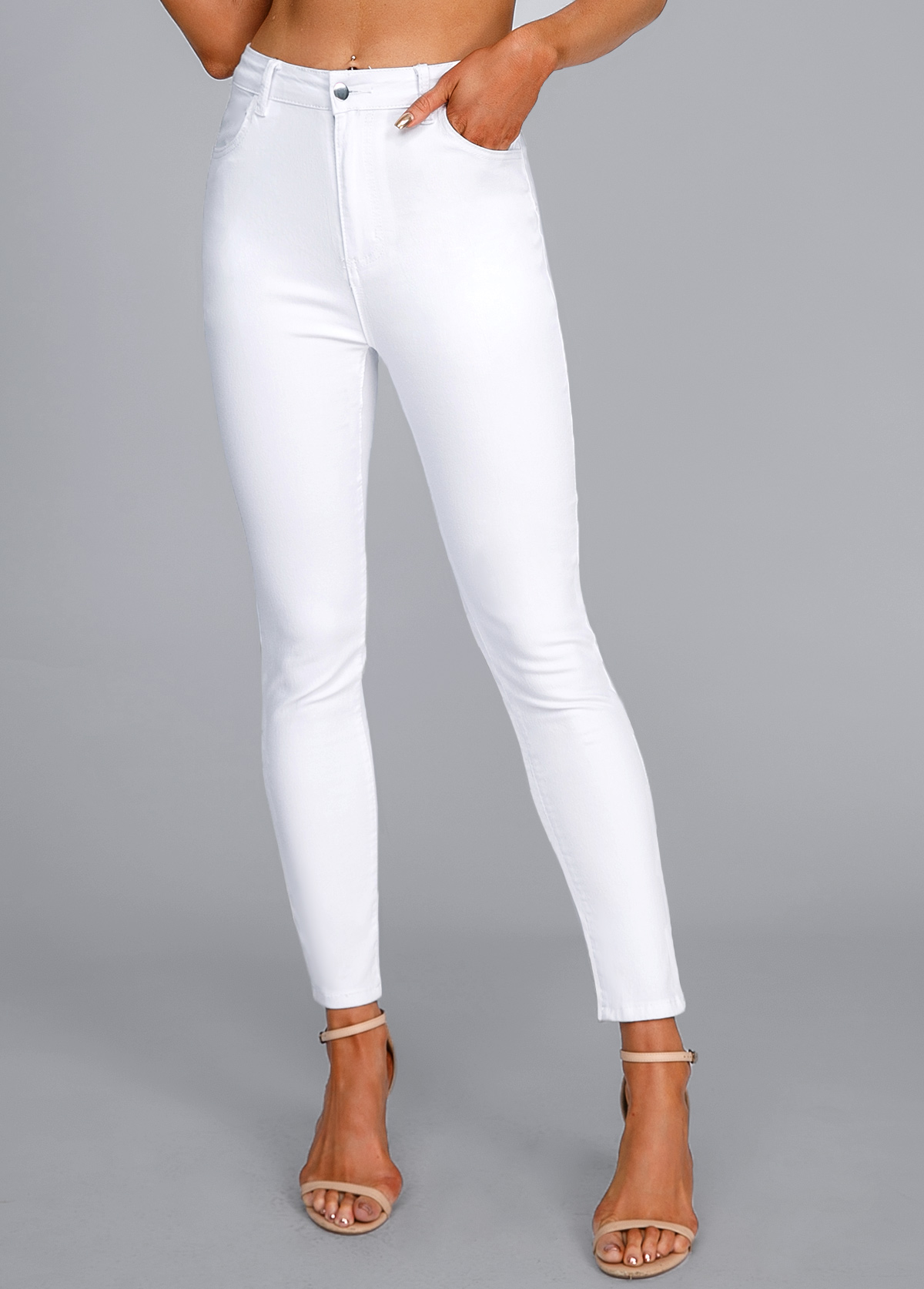 White High Waisted Button Fly Leggings