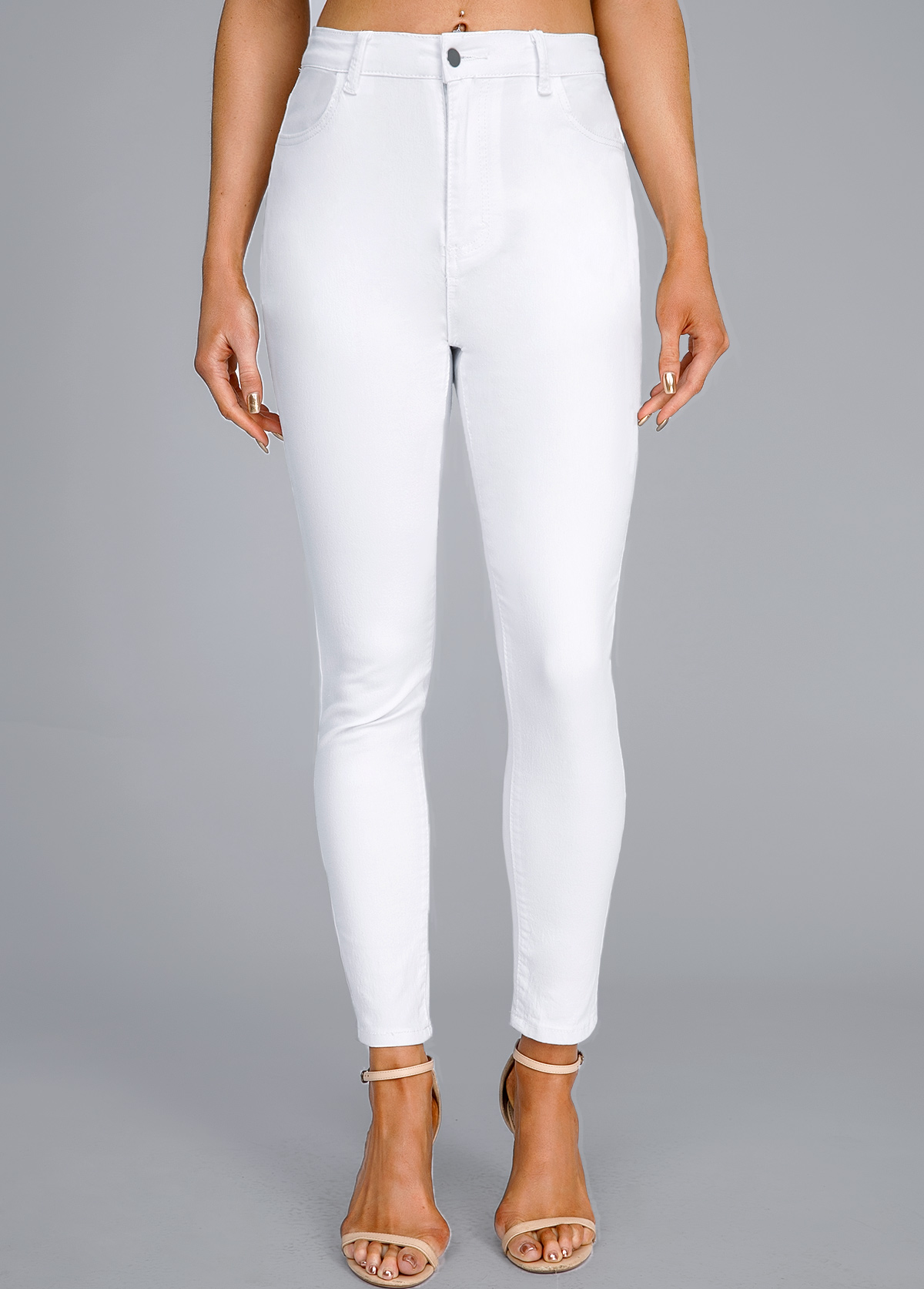 White High Waisted Button Fly Leggings