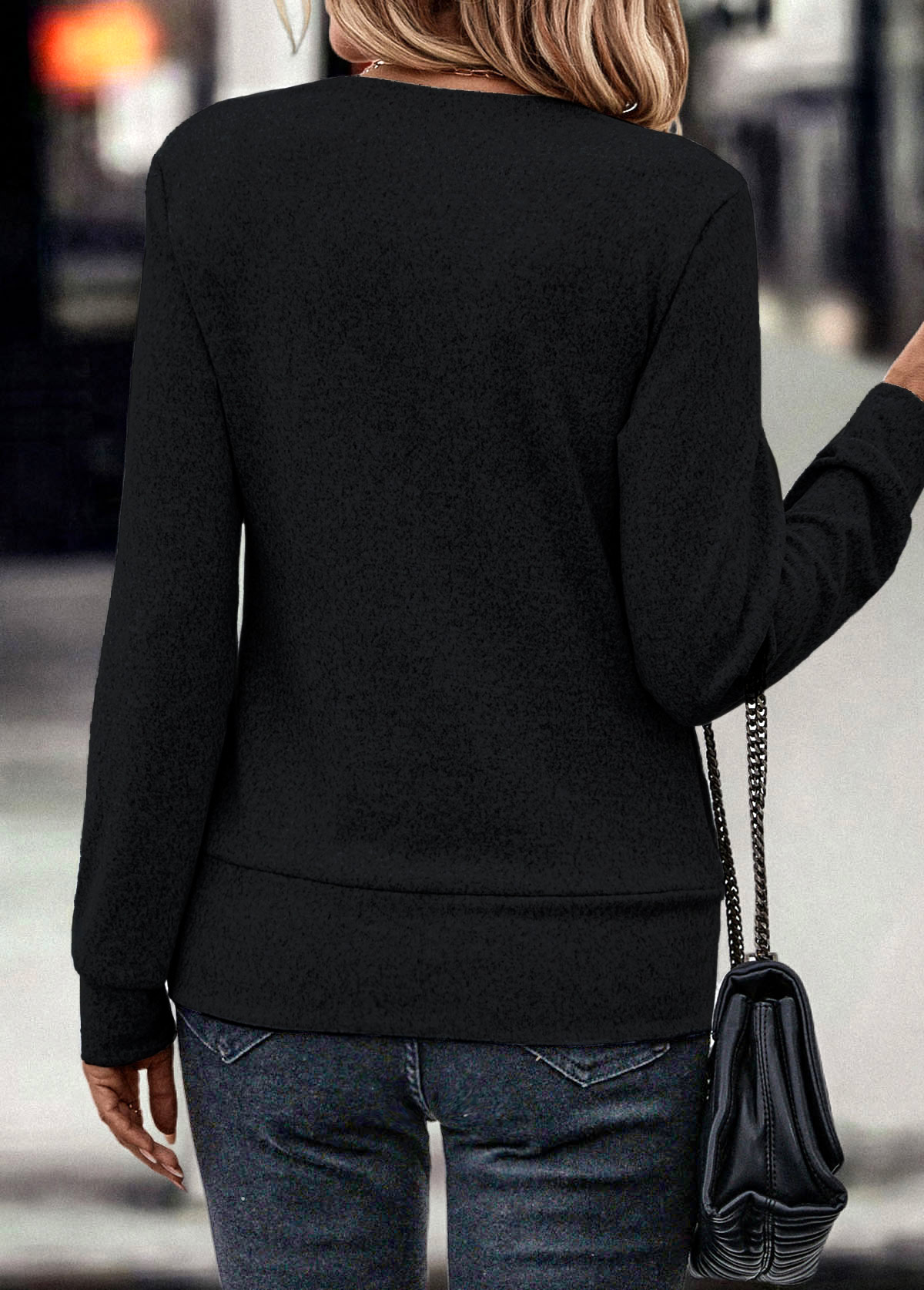 Black Fake 2in1 Long Sleeve Square Neck Sweatshirt