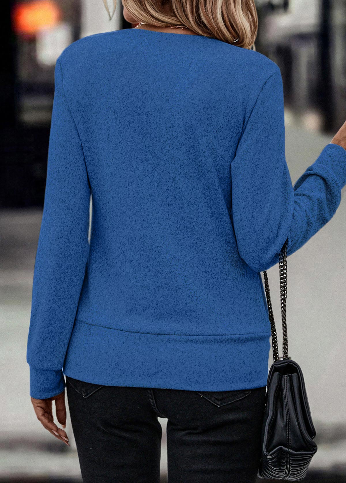 Dark Blue Fake 2in1 Long Sleeve Sweatshirt