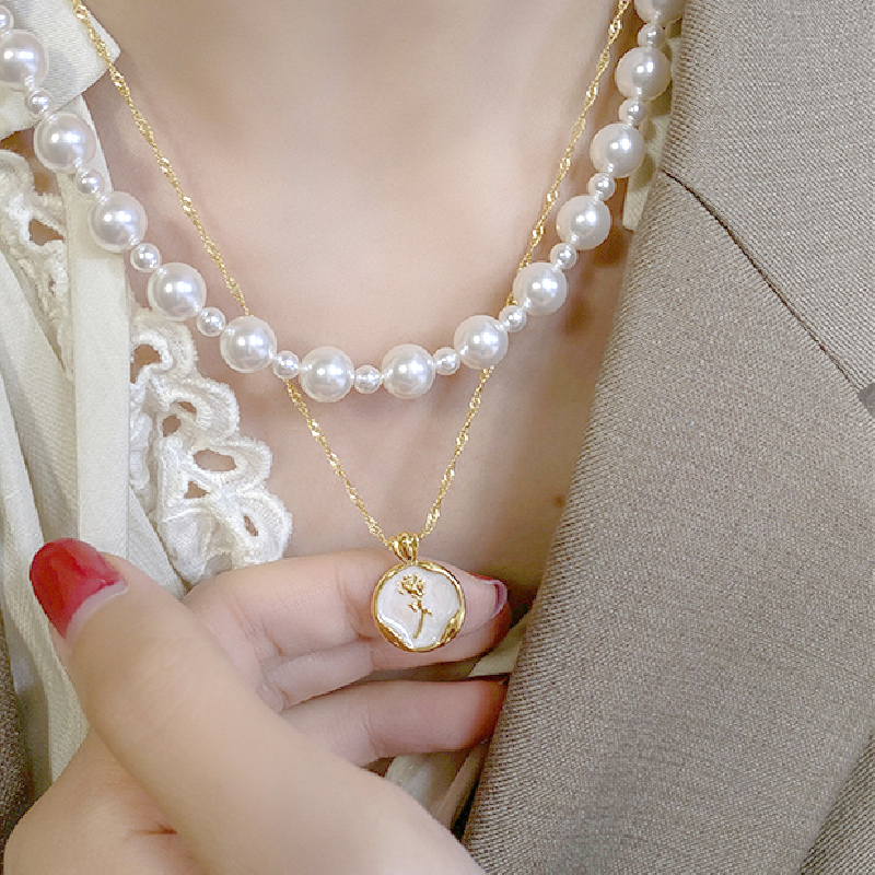 Golden Round Pearl Layered Design Necklace Set