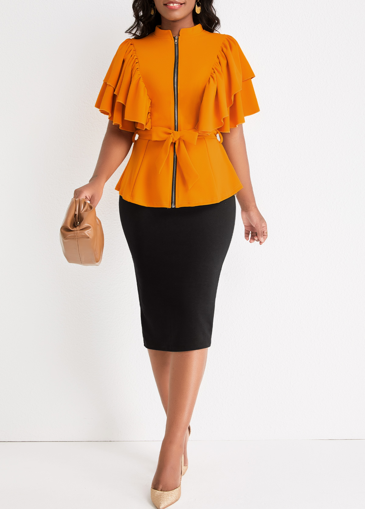 Ginger Two Piece Belted Short Sleeve Suit