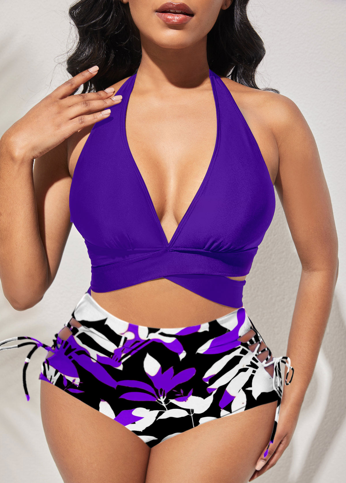 Tie Purple Criss Cross Bikini Top-No Bottom | picture 