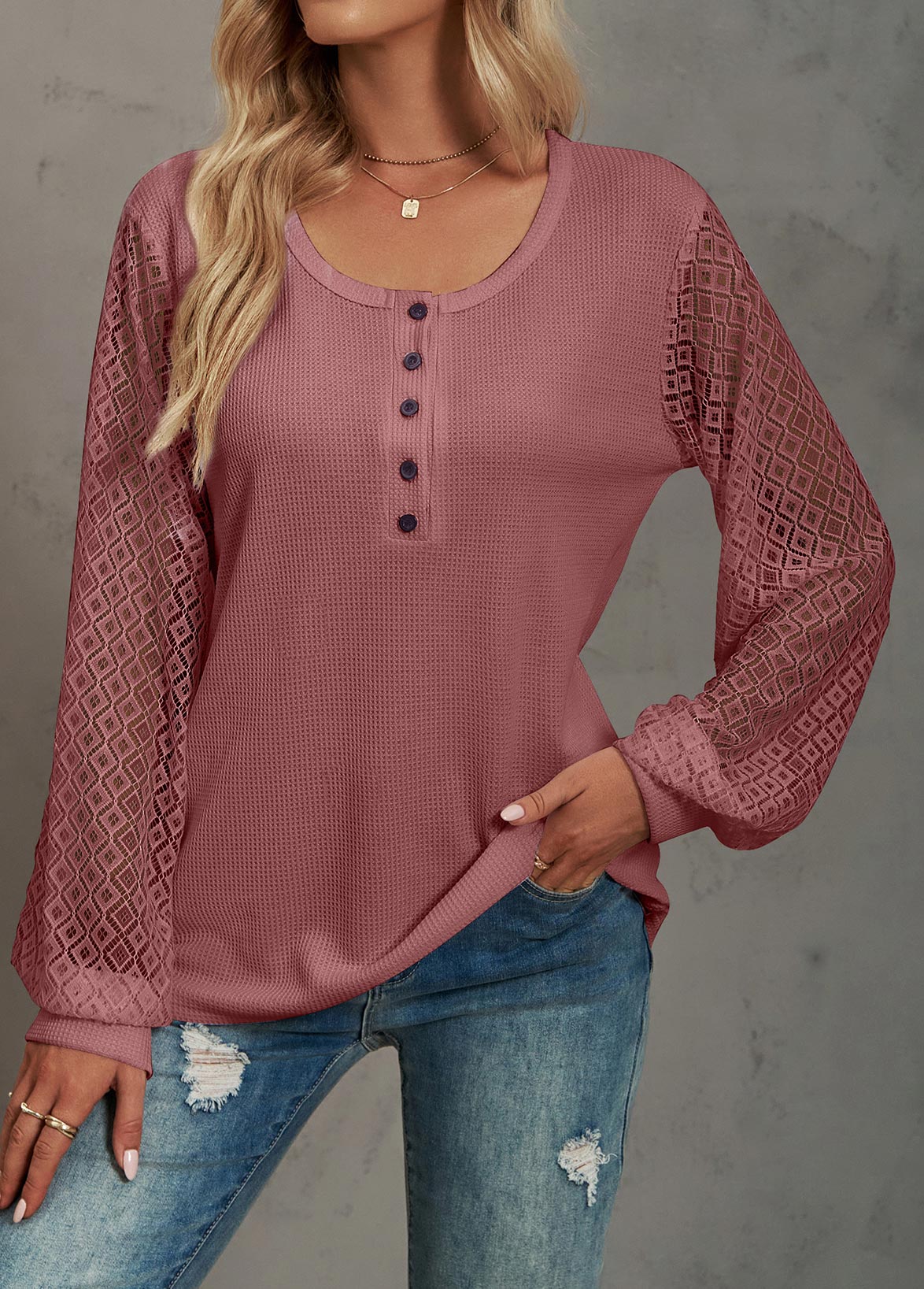 Deep Red Lace Long Sleeve T Shirt