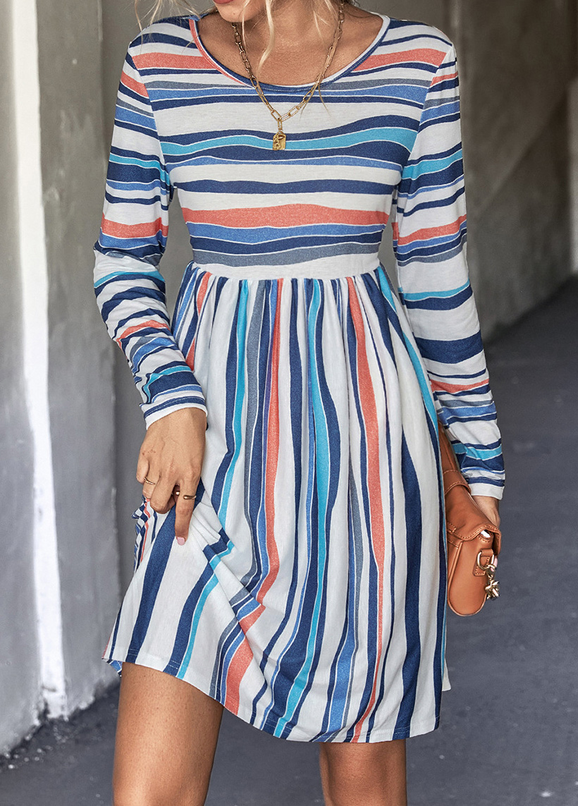 Multi Color Striped Long Sleeve Dress