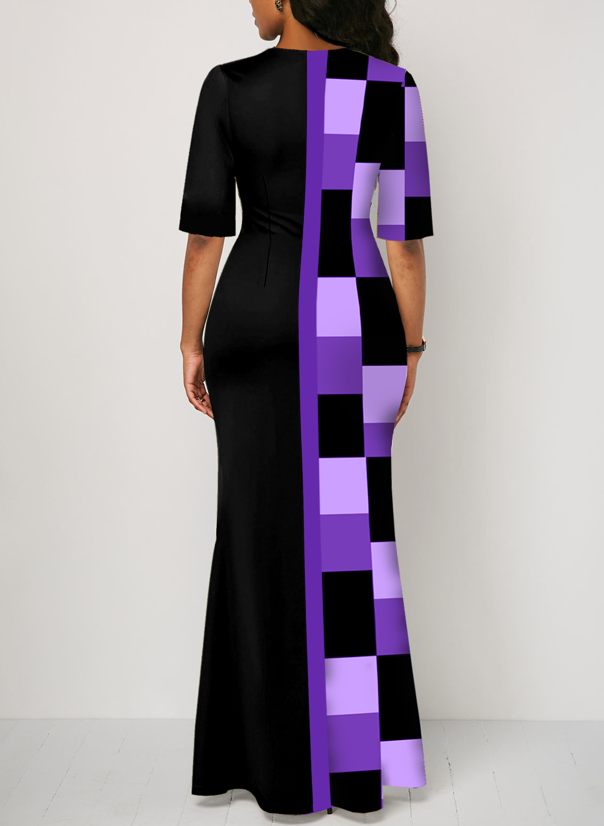 Purple Split Geometric Print Maxi Dress