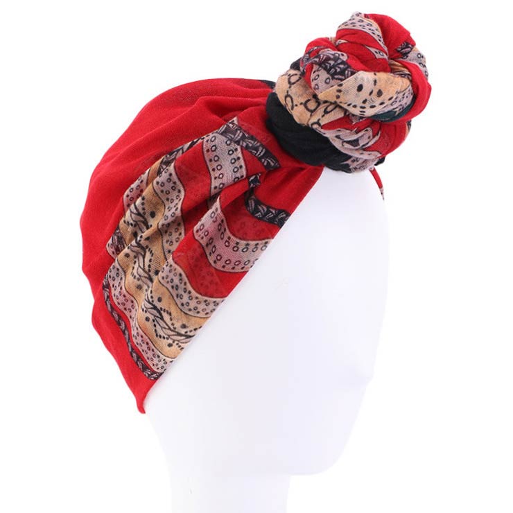 Wine Red Tribal Print Turban Hat