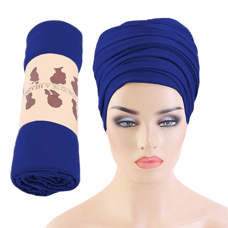 Dark Blue Stretchy Polyester Fold Turban Hat