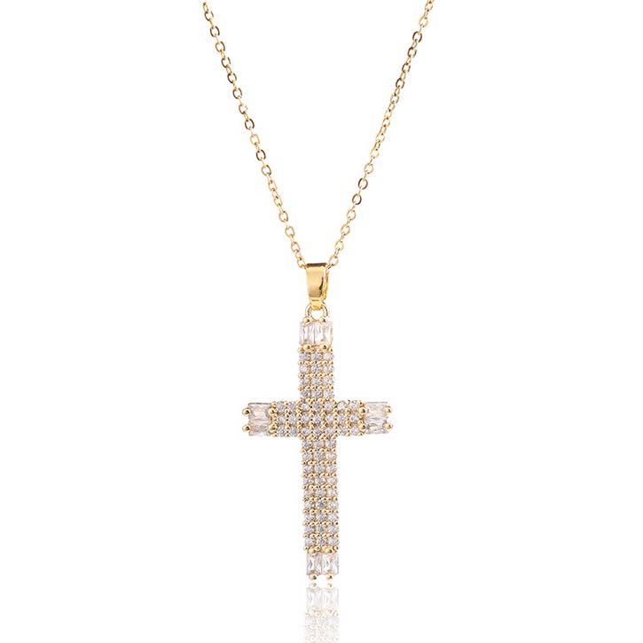 Gold Cross Design Artificial Zircon Necklace