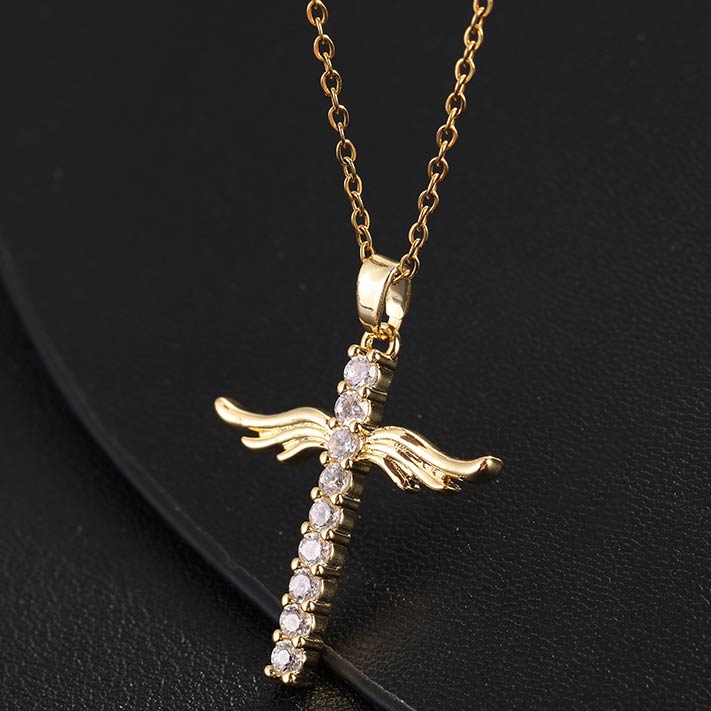 Gold Cross Detail Rhinestone Design Necklace