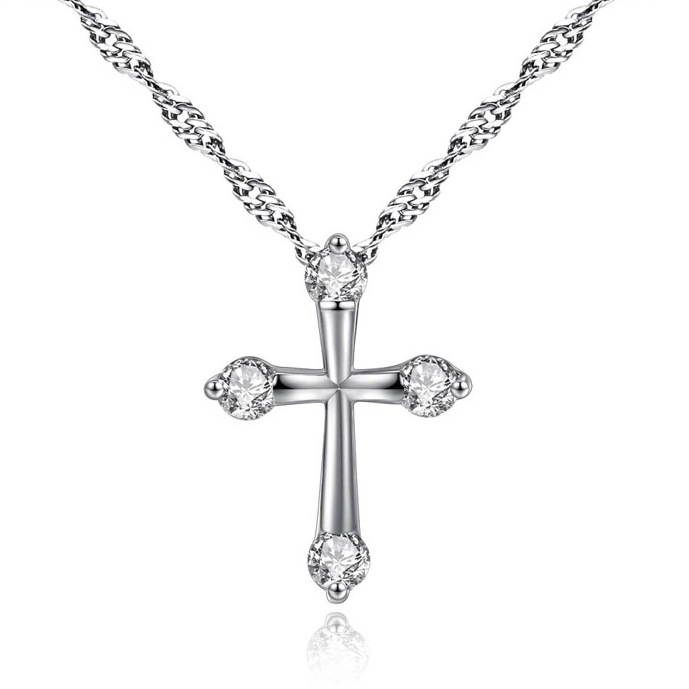 Cross Detail Rhinestone Design Sliver Necklace
