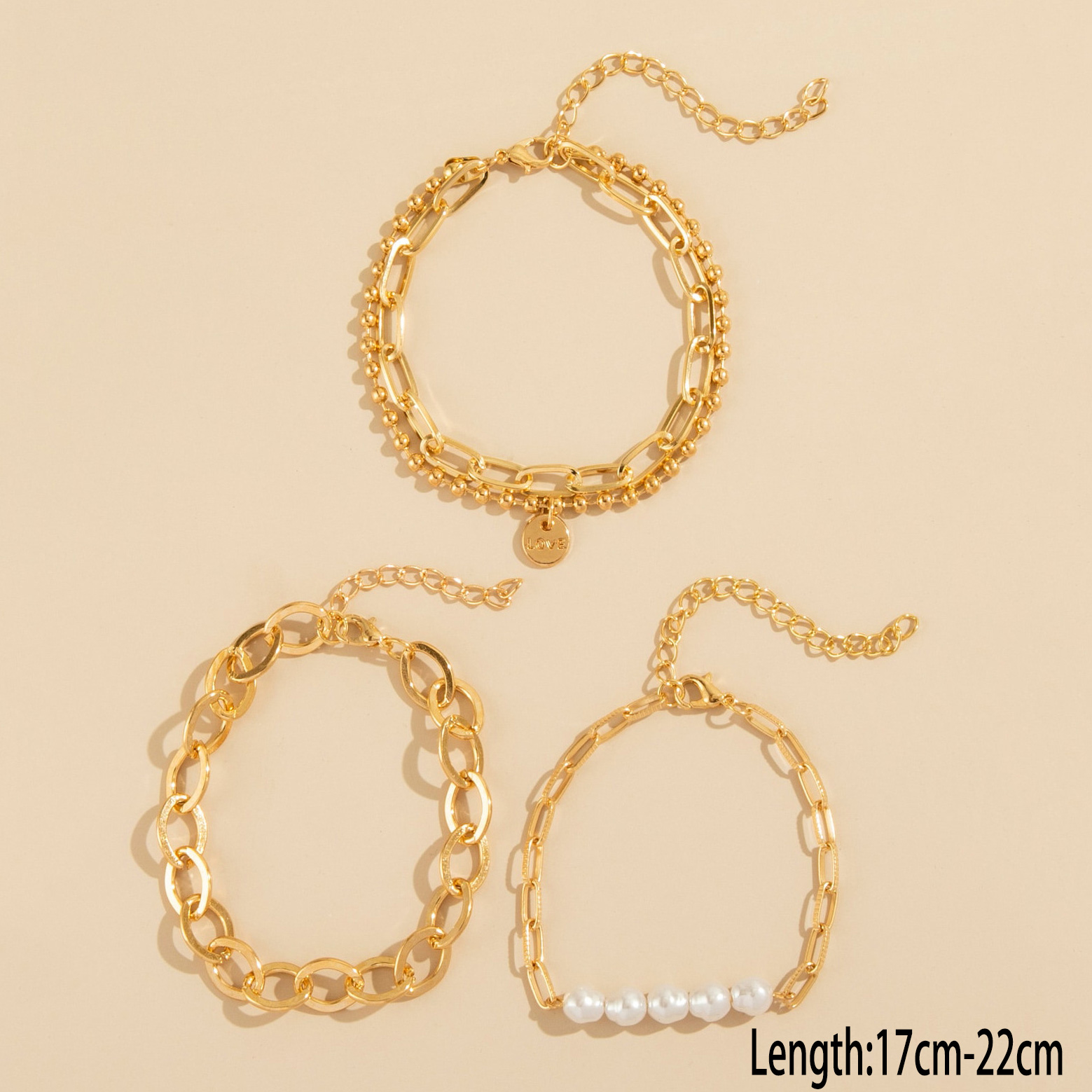 Golden Metal Detail Pearl Bracelet Set