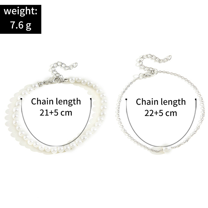 Silver Round Pearl Design Layered Anklet Set | picture 