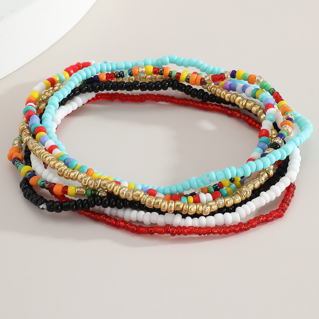 Multi Color Beads Detail Layered Design Anklet Set