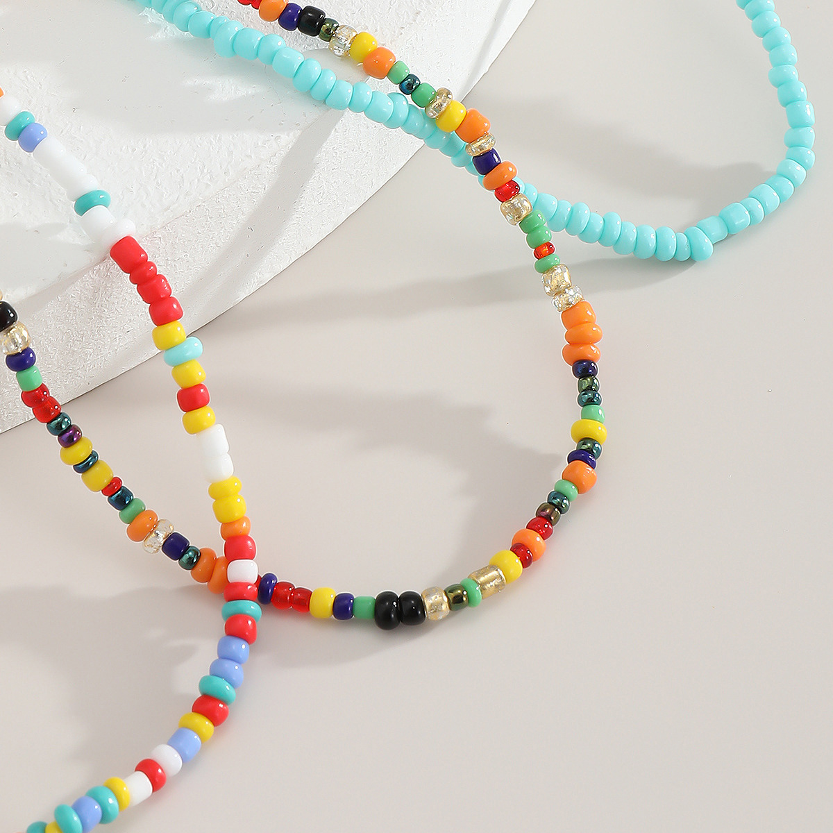 Multi Color Beads Detail Layered Design Anklet Set