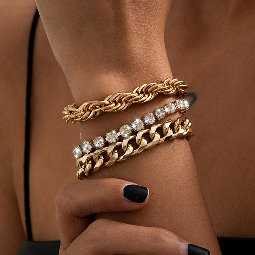 Golden Layered Chain Design Bracelet Set