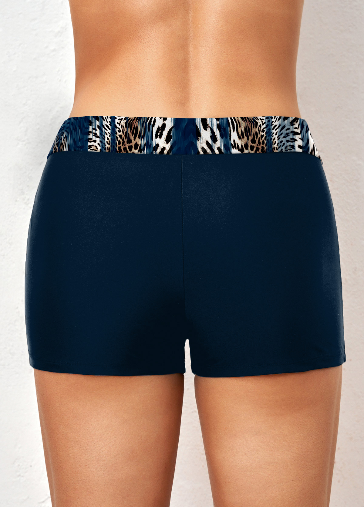 Mid Waisted Plus Size Navy Leopard Swim Shorts | picture 