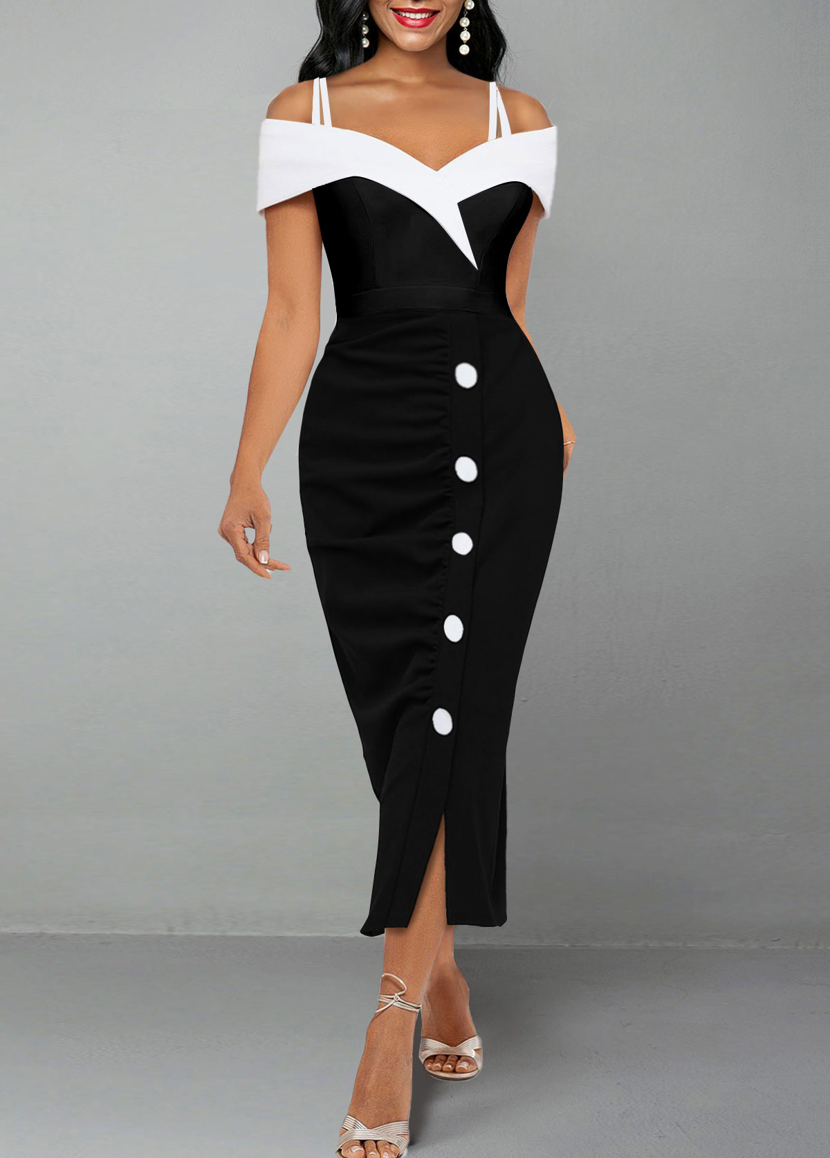 Black Split Short Sleeve Off Shoulder Bodycon Dress