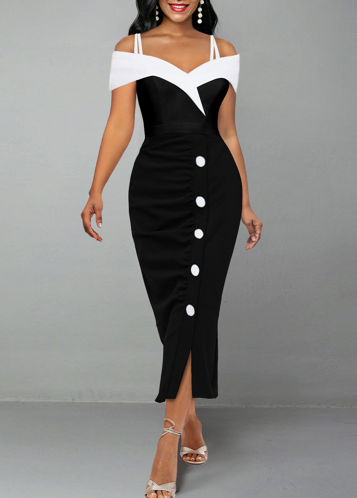 Black Split Short Sleeve Off Shoulder Bodycon Dress