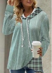 Light Green Cross Hem Tartan Print Hoodie | thumb picture 