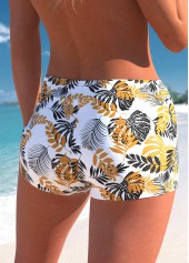 High Waisted Leaf Print White Swim Shorts | thumb picture 
