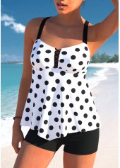 Polka Dot Asymmetry White Tankini Set | thumb picture 