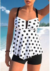 Polka Dot Asymmetry White Tankini Set