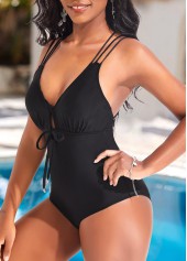Criss Cross Black Tie Front One Piece Swimwear | thumb picture 