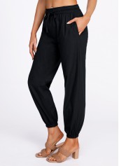 Black Drawstring Belted High Waisted Pants | thumb picture 