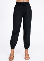 Black Drawstring Belted High Waisted Pants | thumb picture 