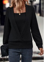 Black Fake 2in1 Long Sleeve Square Neck Sweatshirt