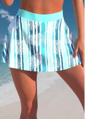High Waisted Leaf Print Cyan Pantskirt