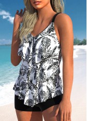Layered Leaf Print White Tankini Set | thumb picture 