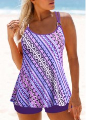 Metal Ring Geometric Print Purple Tankini Top-No Bottom | picture 1