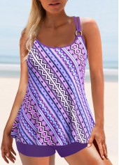 Metal Ring Geometric Print Purple Tankini Top-No Bottom | picture 3