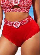 High Waisted Floral Print Red Bikini Bottom