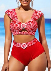 High Waisted Floral Print Red Bikini Bottom | thumb picture 