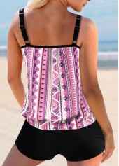 Geometric Print Light Pink Double Straps Tankini Top-No Bottom