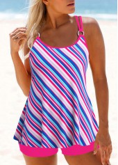 Metal Ring Striped Hot Pink Tankini Top-No Bottom | picture 1