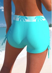 High Waisted Leaf Print Cyan Swim Shorts | thumb picture 