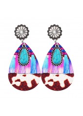 Multi Color Teardrop Faux Leather Tribal Print Earrings