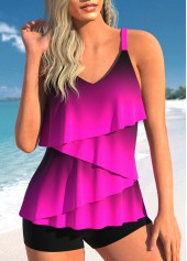 Asymmetry Ombre Neon Rose Red Tankini Top-No Bottom | picture 1