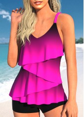 Asymmetry Ombre Neon Rose Red Tankini Top-No Bottom | picture 3