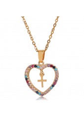 Gold Heart Detail Cross Design Necklace