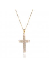 Gold Cross Design Artificial Zircon Necklace