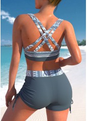 Criss Cross Tribal Print Dusty Blue Bikini Top-No Bottom | picture 2