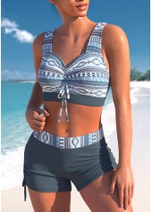 Criss Cross Tribal Print Dusty Blue Bikini Top-No Bottom | picture 3